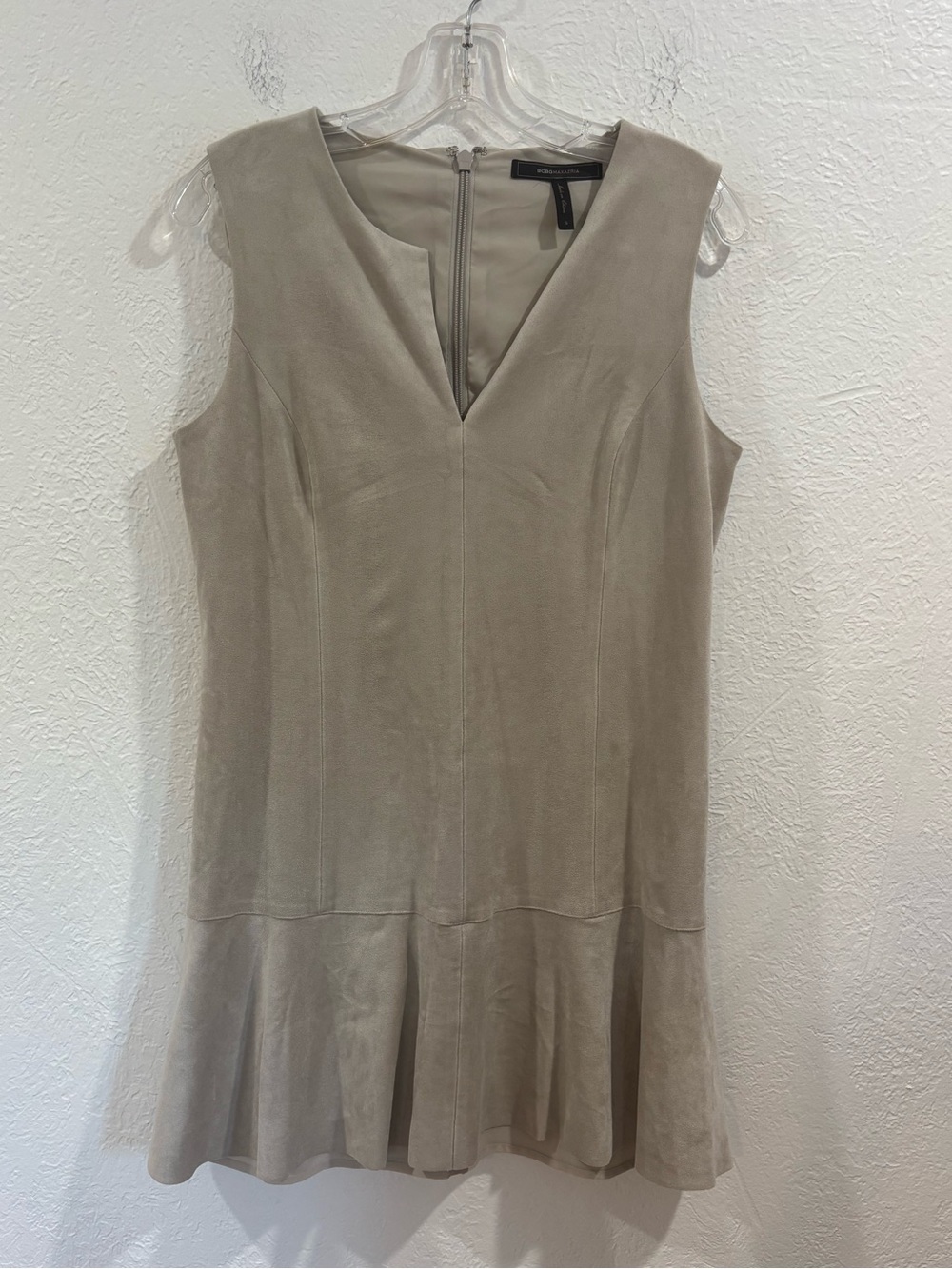 BCBGMAXAZRIA Faux Suede Flounce Hem Dress